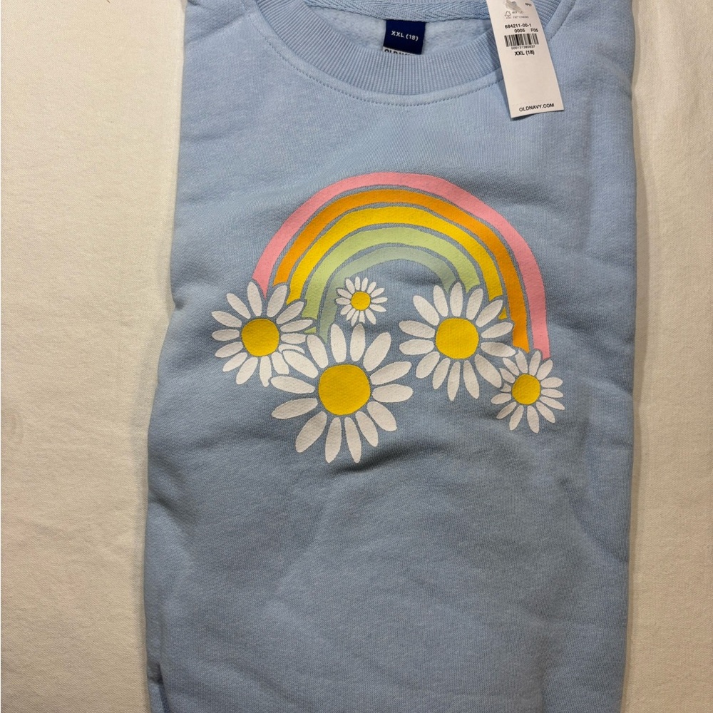 GAP Kids Blue Sweatshirt with Rainbow and Daisies